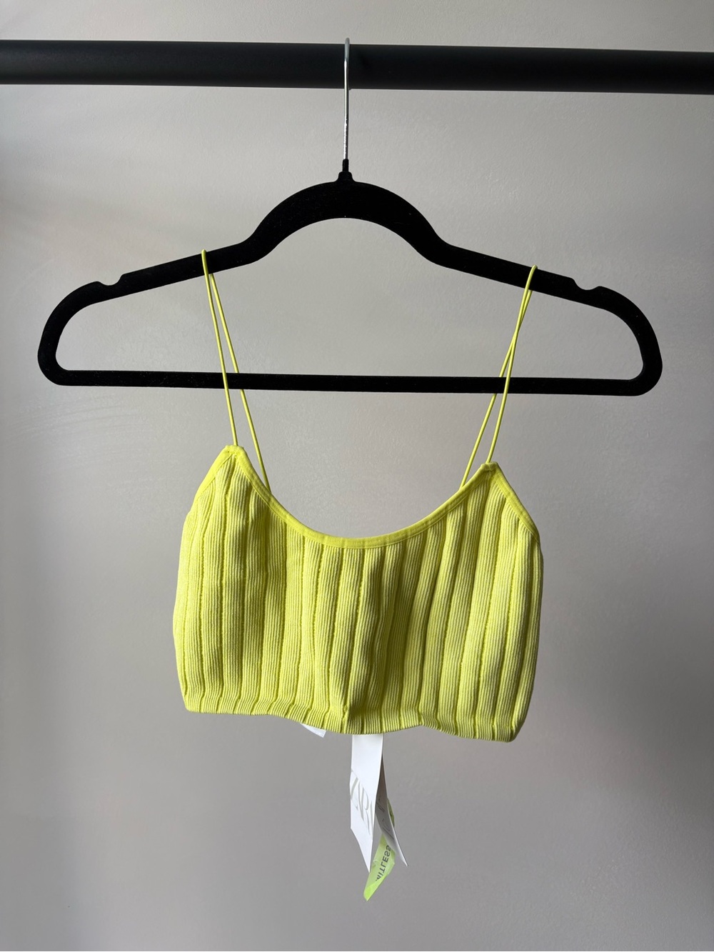 Zara Neon Yellow Ribbed Cropped Cami